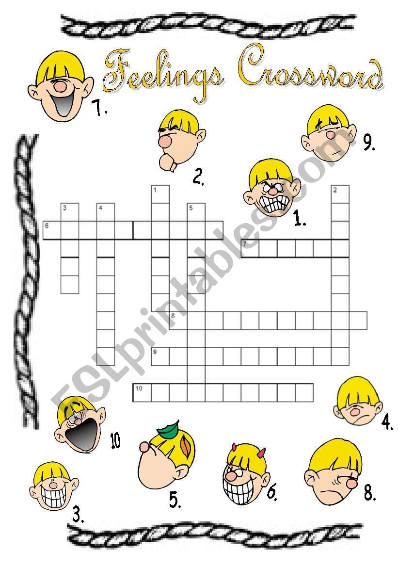 Feelings Crossword Puzzle B W Version Included Answer Key ESL Worksheet By Lolelozano