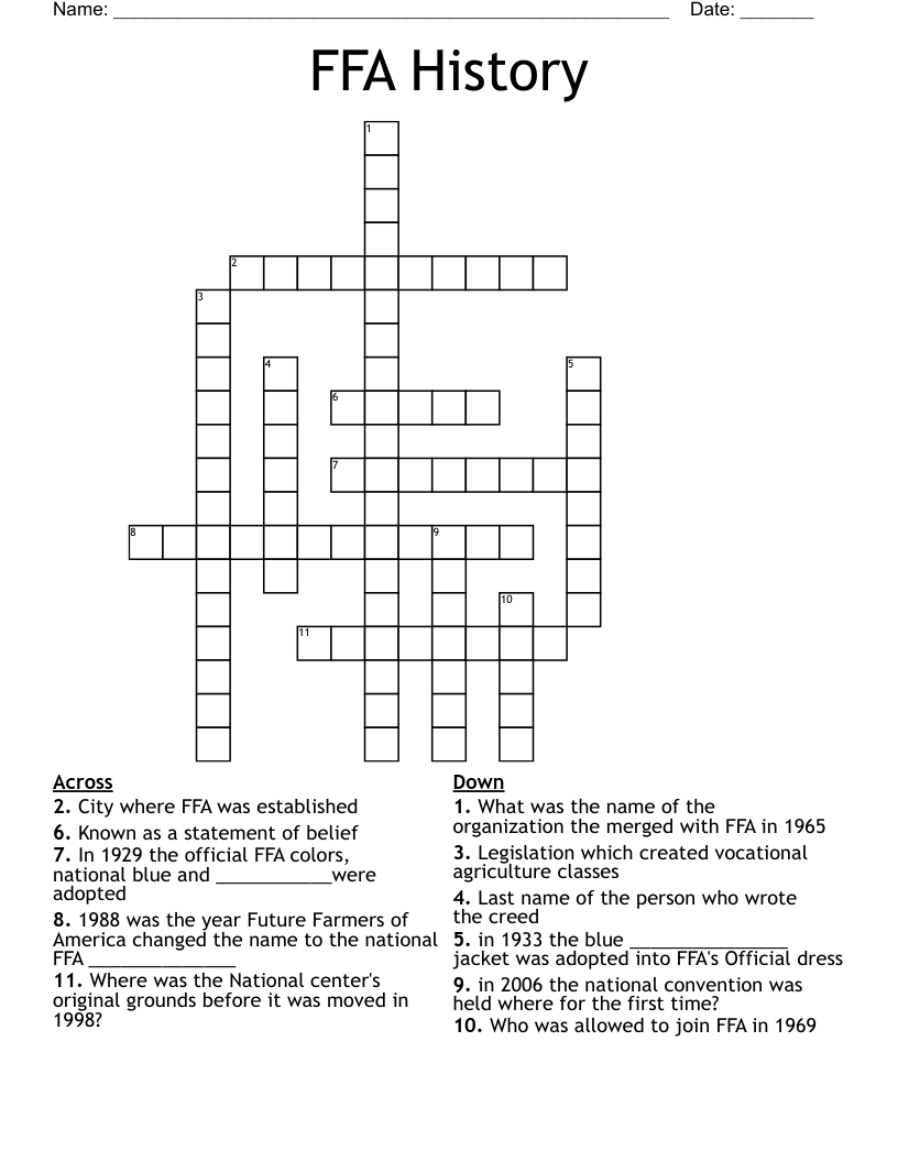 FFA History Crossword WordMint