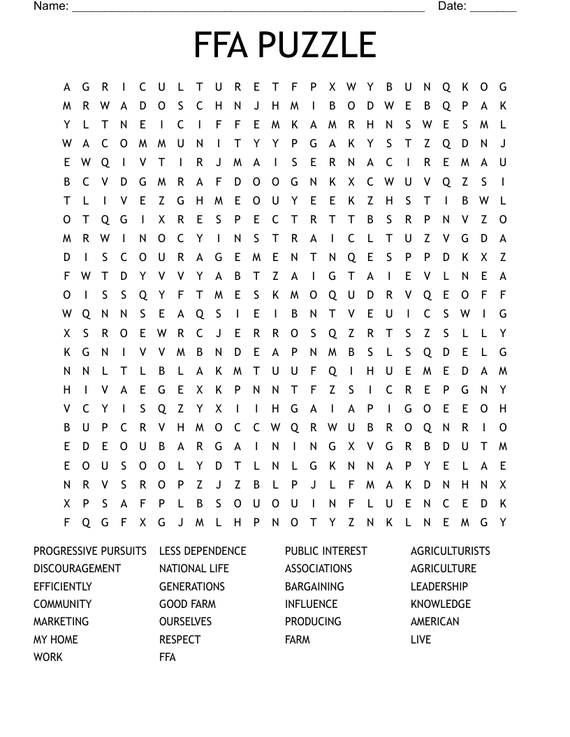 Ffa History Crossword Puzzle Answer Key