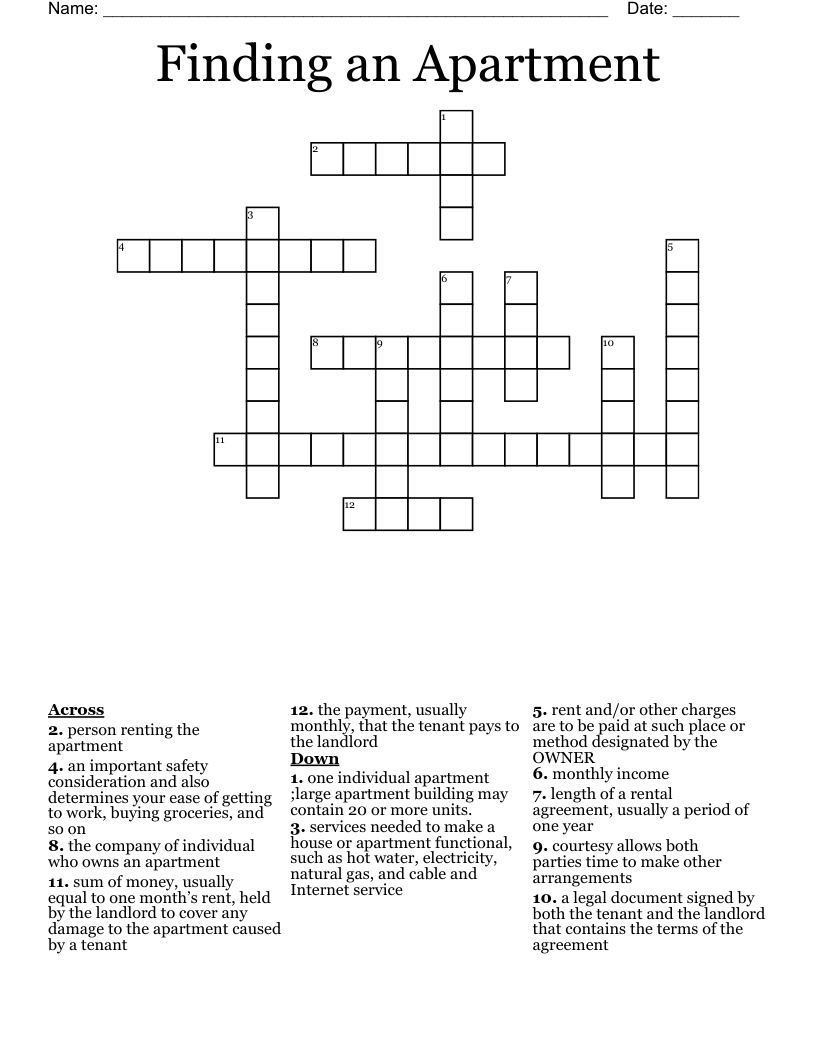 Apartment Crossword Puzzle Clue