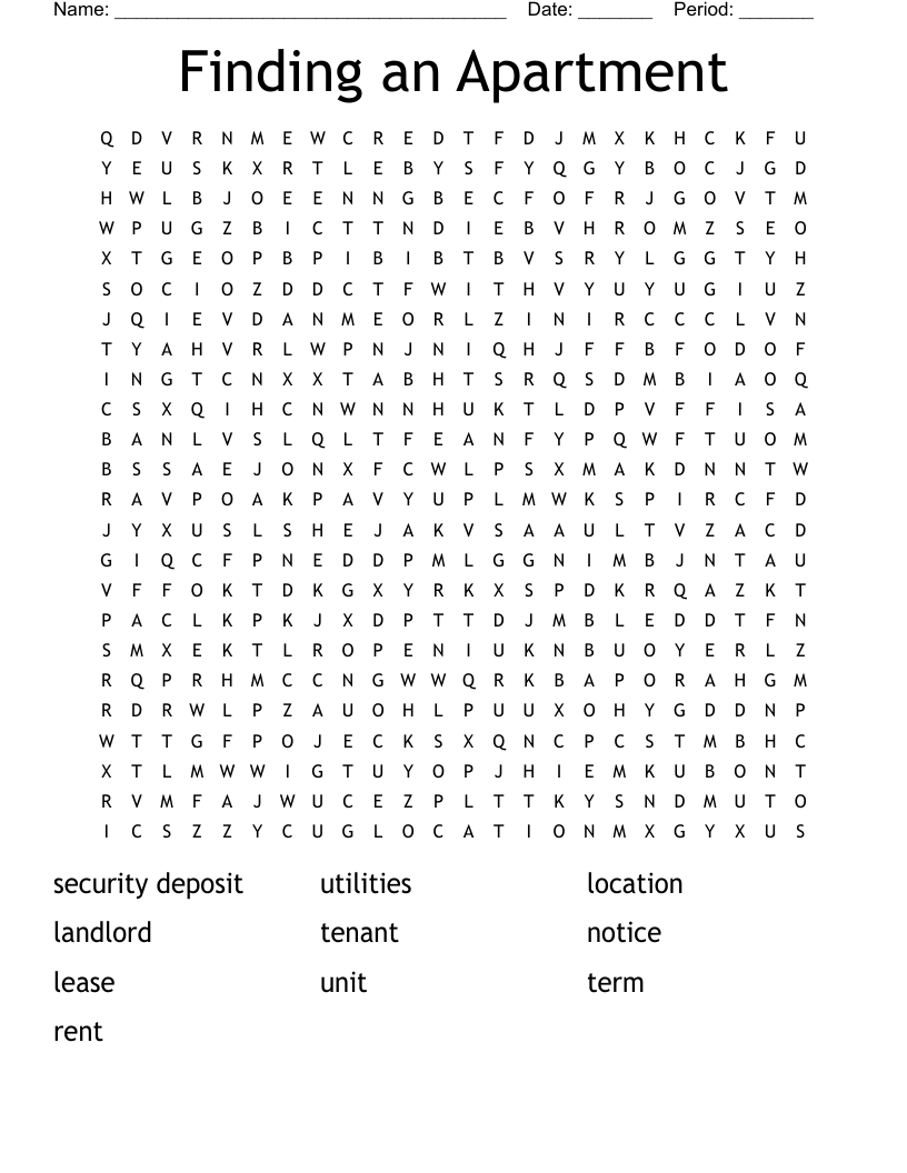 Finding An Apartment Word Search WordMint
