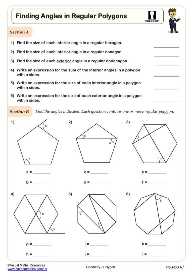 Finding Angles In Regular Polygons Worksheet Geometry PDF Worksheets