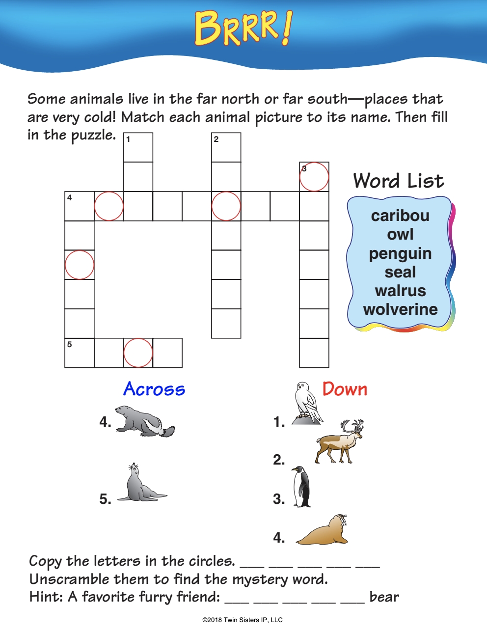 First 1st Grade Dolch Sight Words Crossword Puzzle