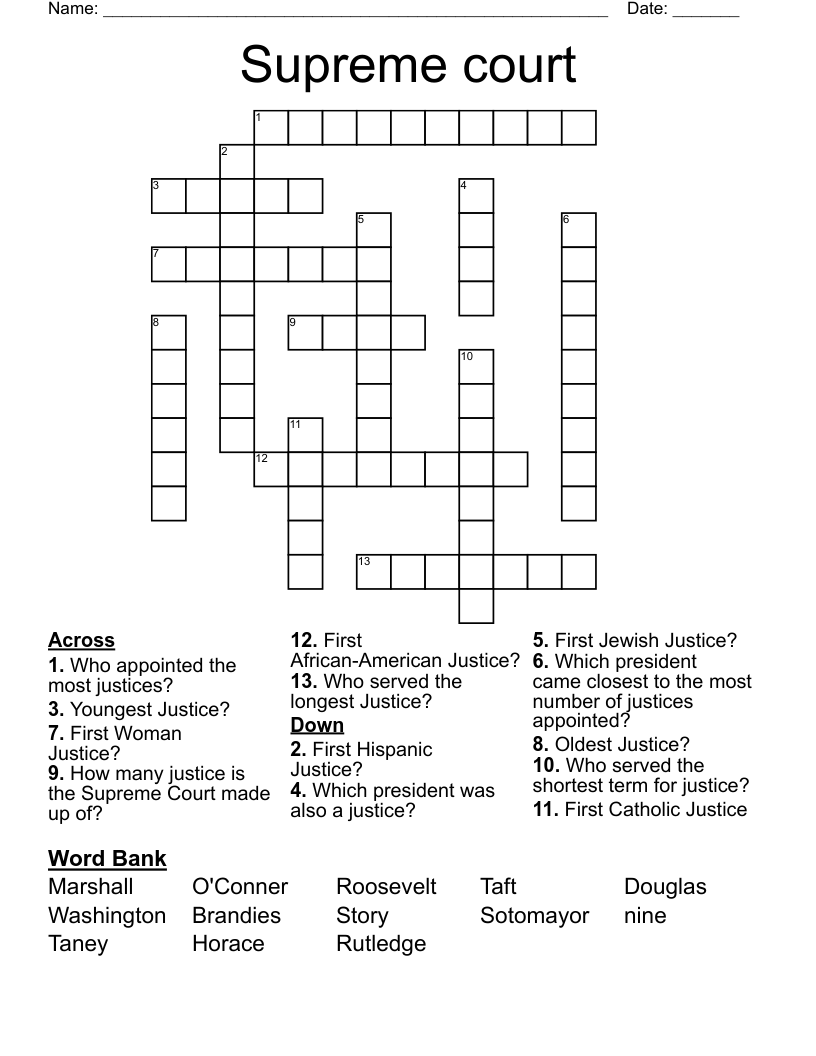 First Name On The Supreme Court Crossword Puzzle 2025 Www alhudapk