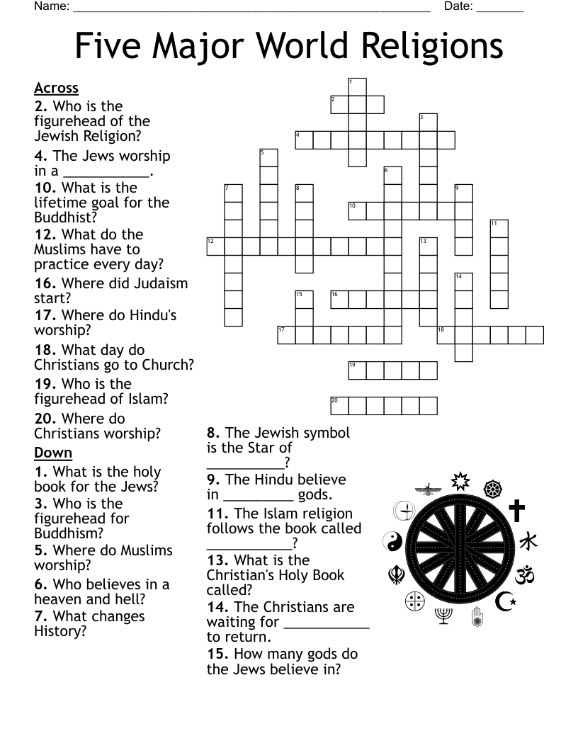 Five Major World Religions Crossword WordMint