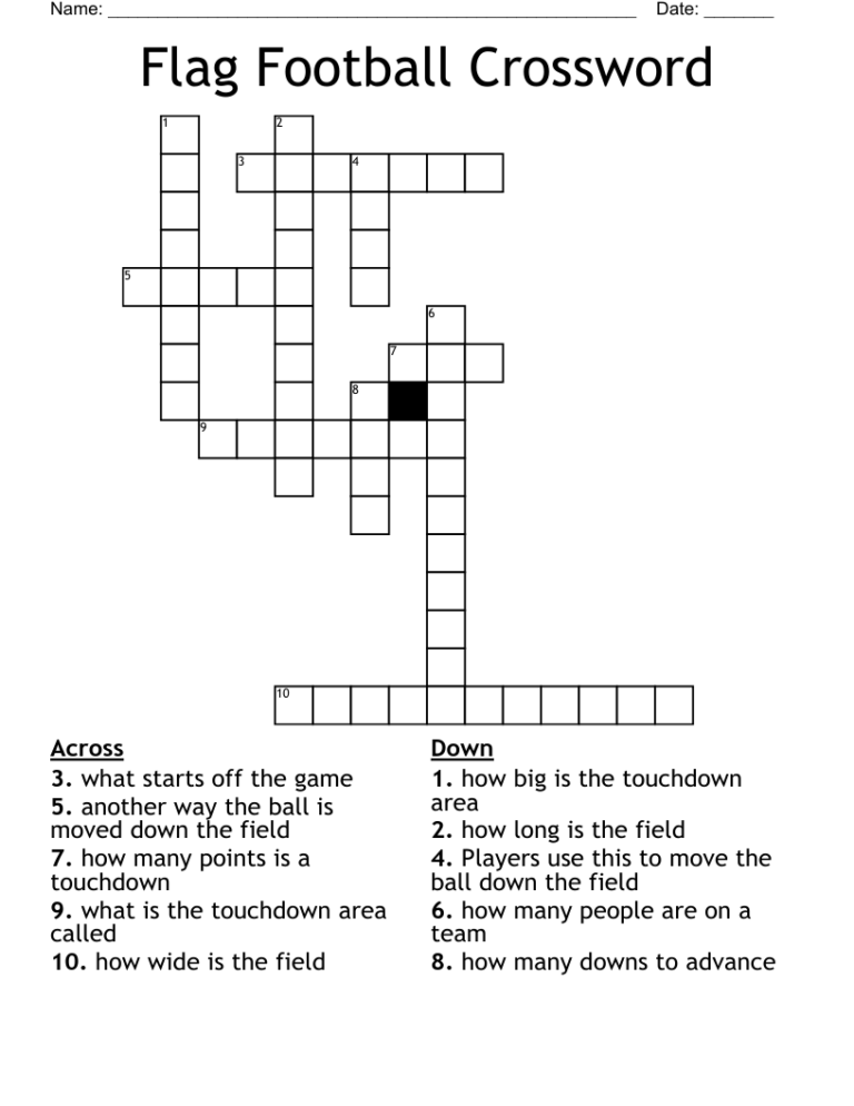 Flag Football Crossword WordMint
