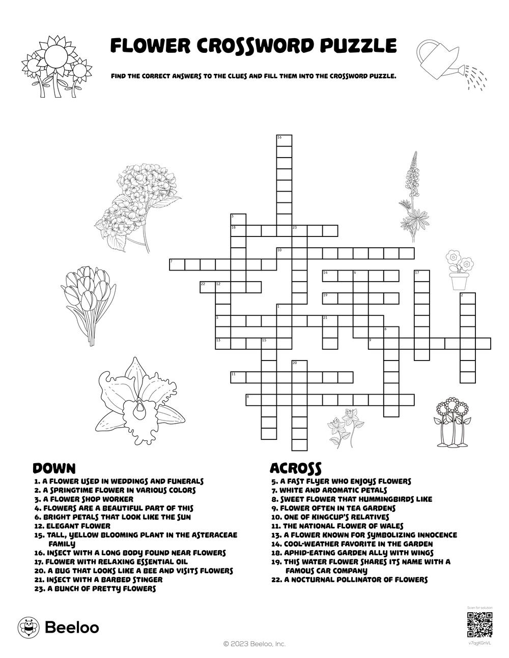 Flower Crossword Puzzle Beeloo Printable Crafts And Activities For Kids