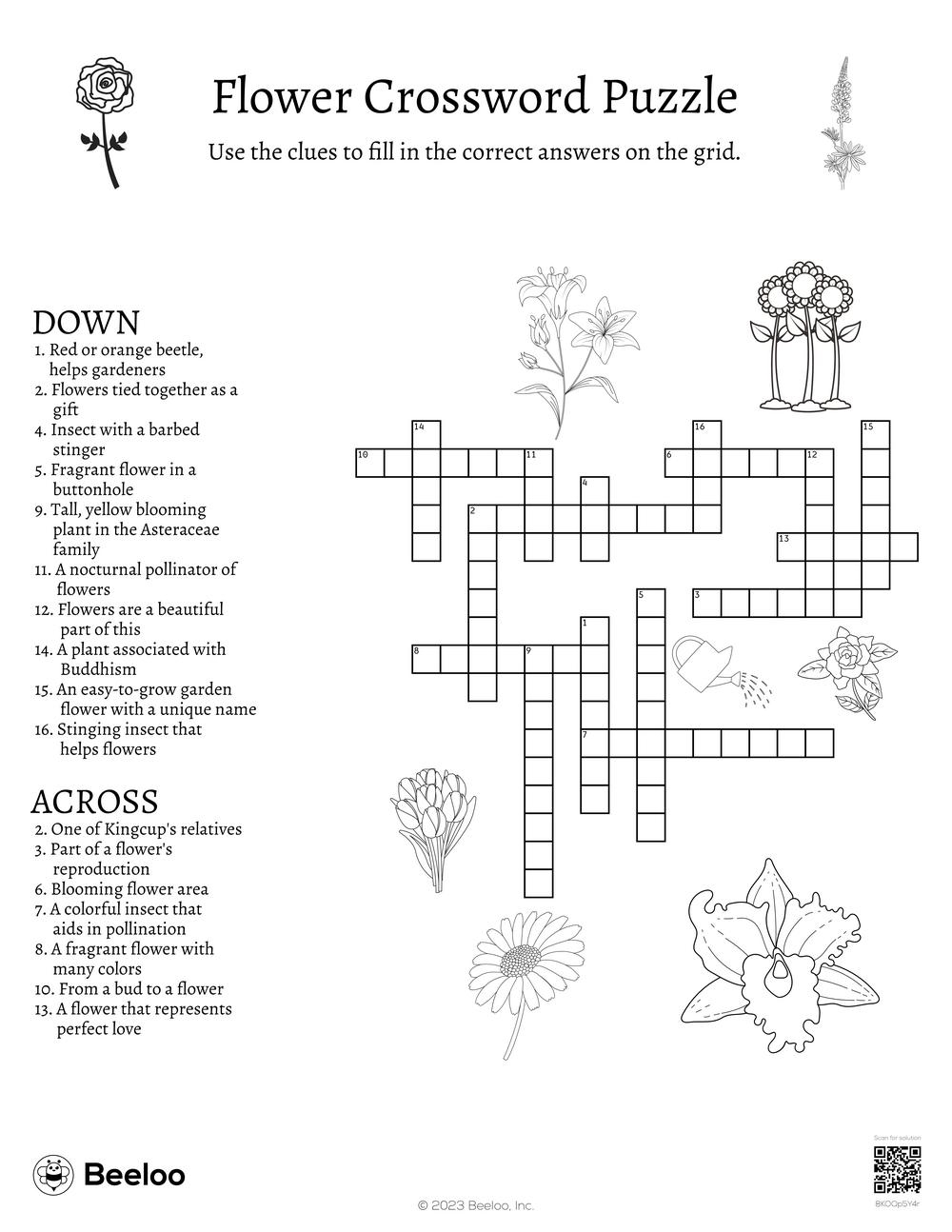 Flower Crossword Puzzle Beeloo Printable Crafts And Activities For Kids