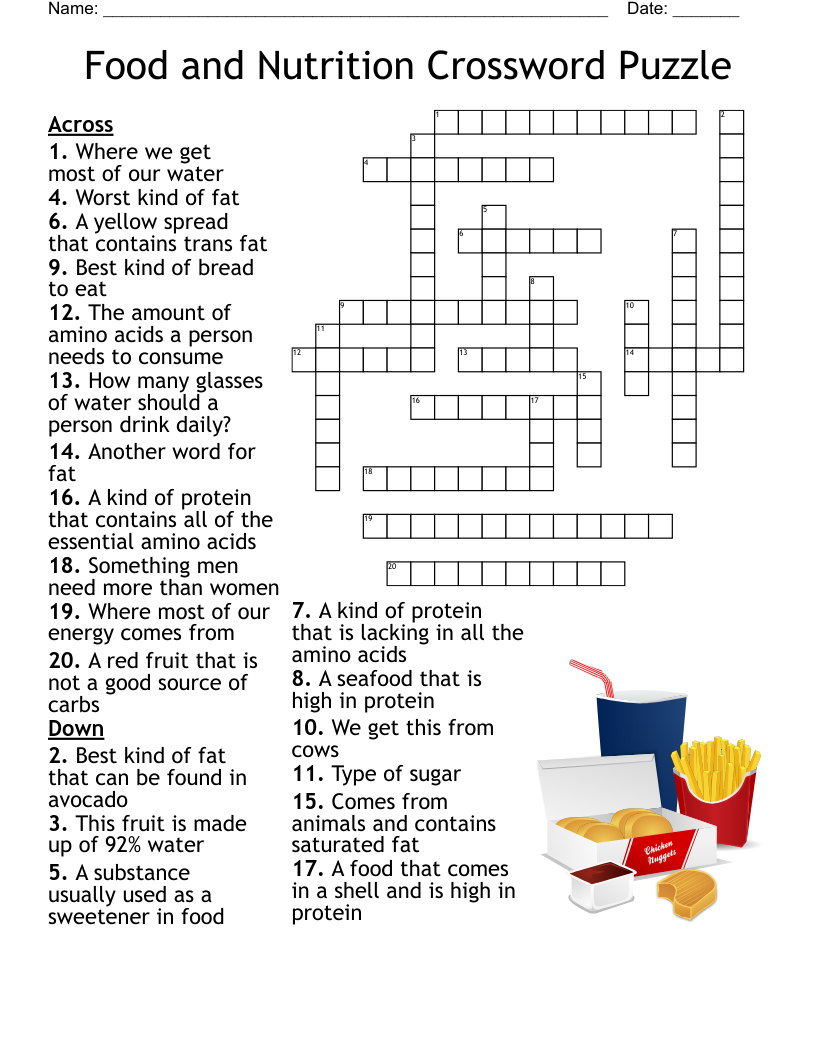 Food And Nutrition Crossword Puzzle WordMint Food And Nutrition Crossword Puzzle WordMint