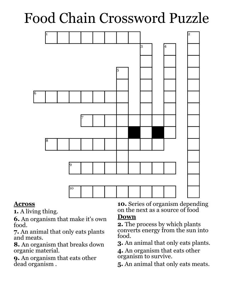 Food Chain Crossword Puzzle WordMint