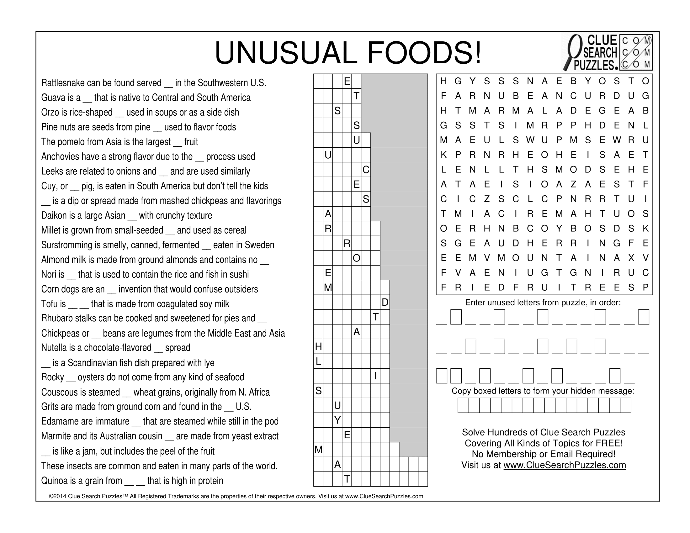 Food Clue Search Puzzles Food Clue Search Puzzles