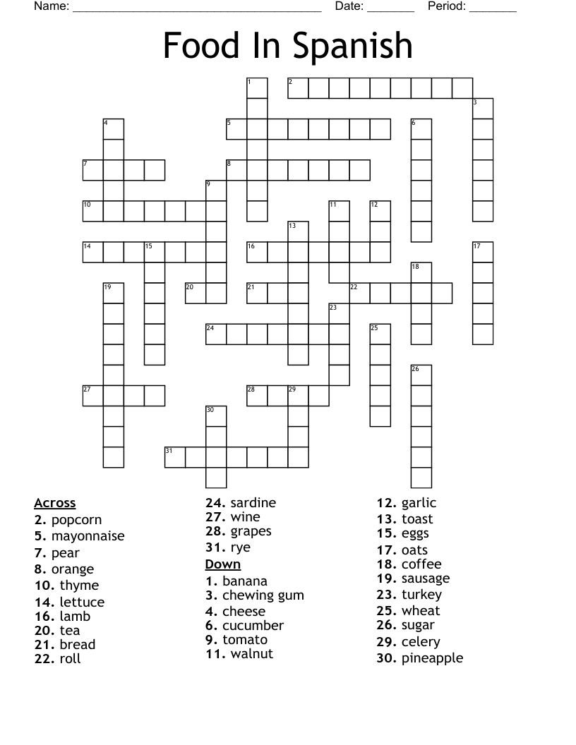 Printable Spanish Crossword Puzzles Answers