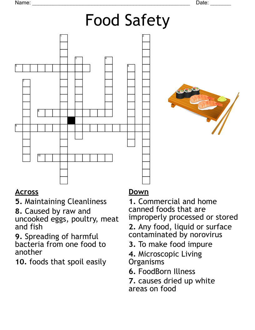 Food Safety Crossword WordMint