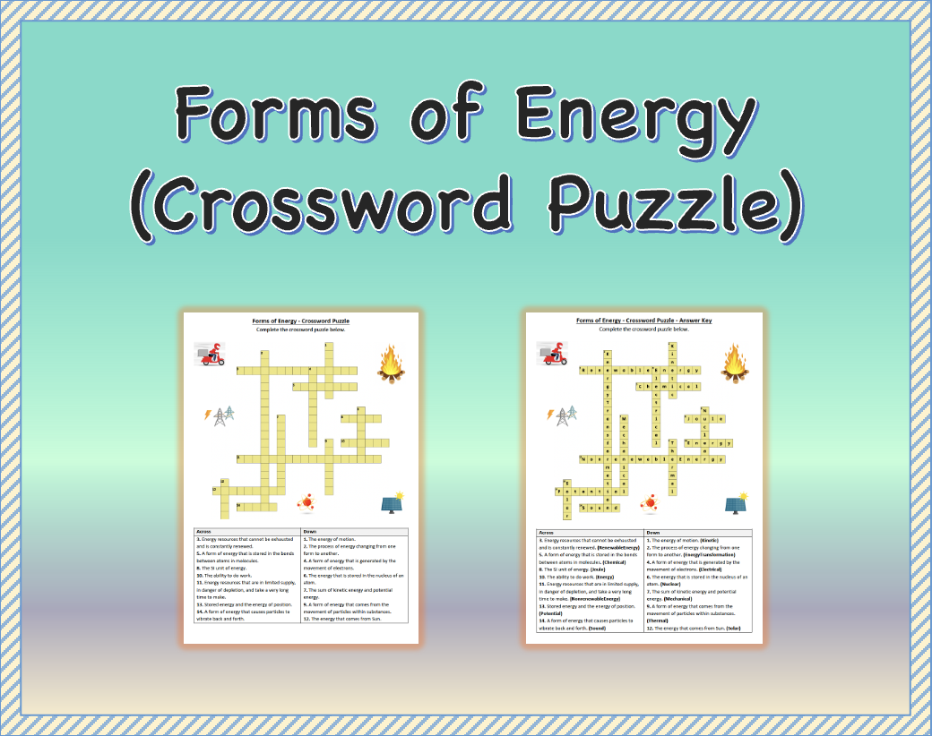 Forms Of Energy Crossword Puzzle Worksheet Activity Printable Made By Teachers Forms Of Energy Crossword Puzzle Worksheet Activity Printable Made By Teachers