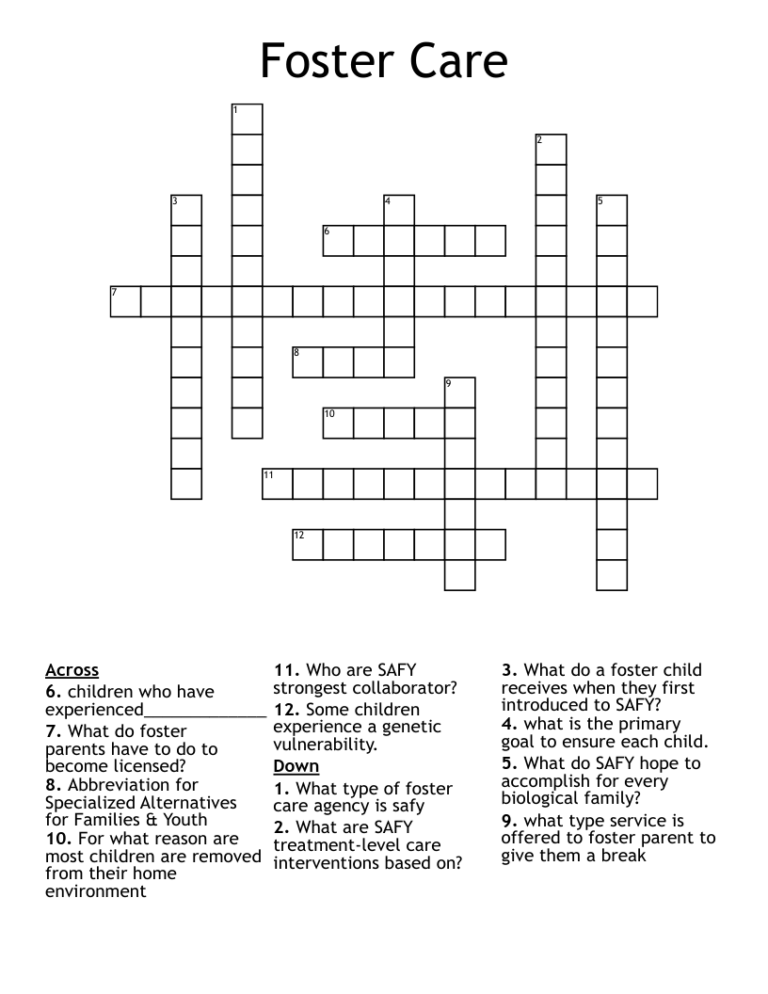 Foster Care Crossword WordMint