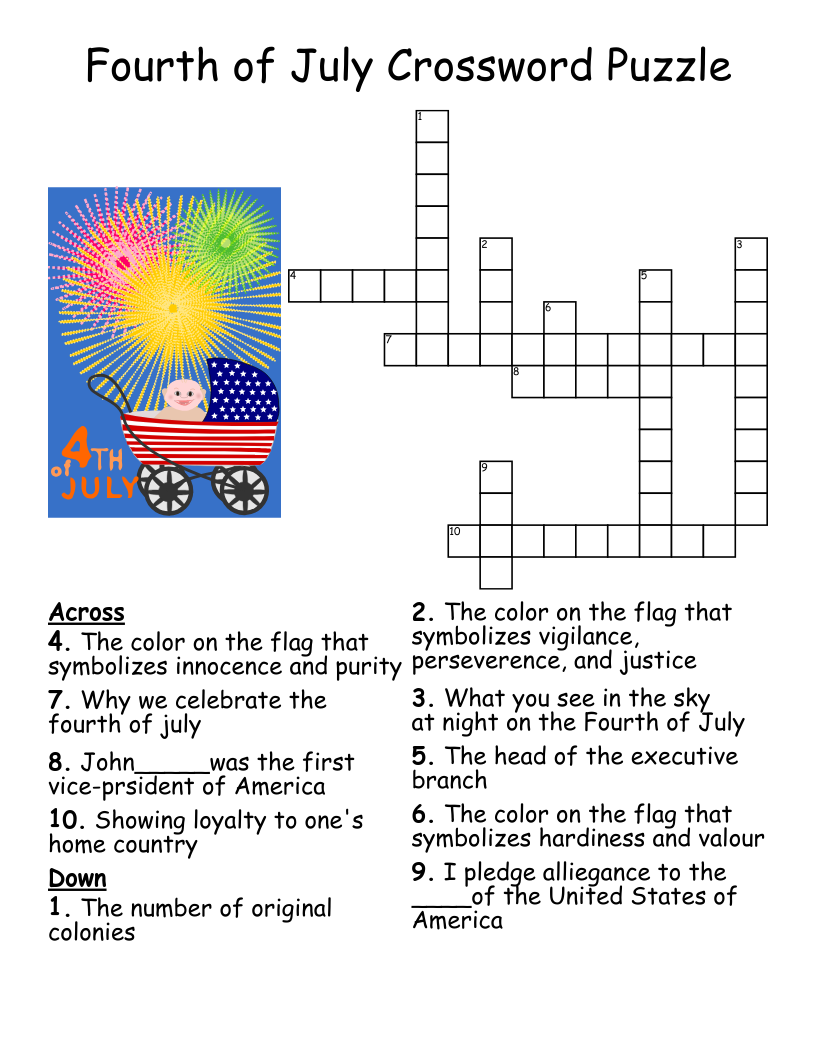 Fourth Of July Crossword Puzzle WordMint