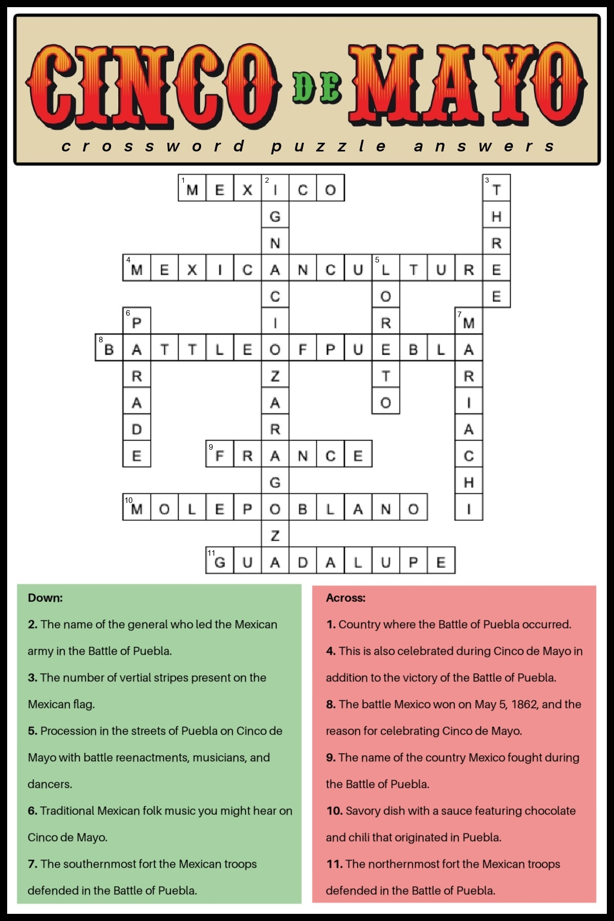 Free Cinco De Mayo Crossword Puzzles 2 Versions With Answers