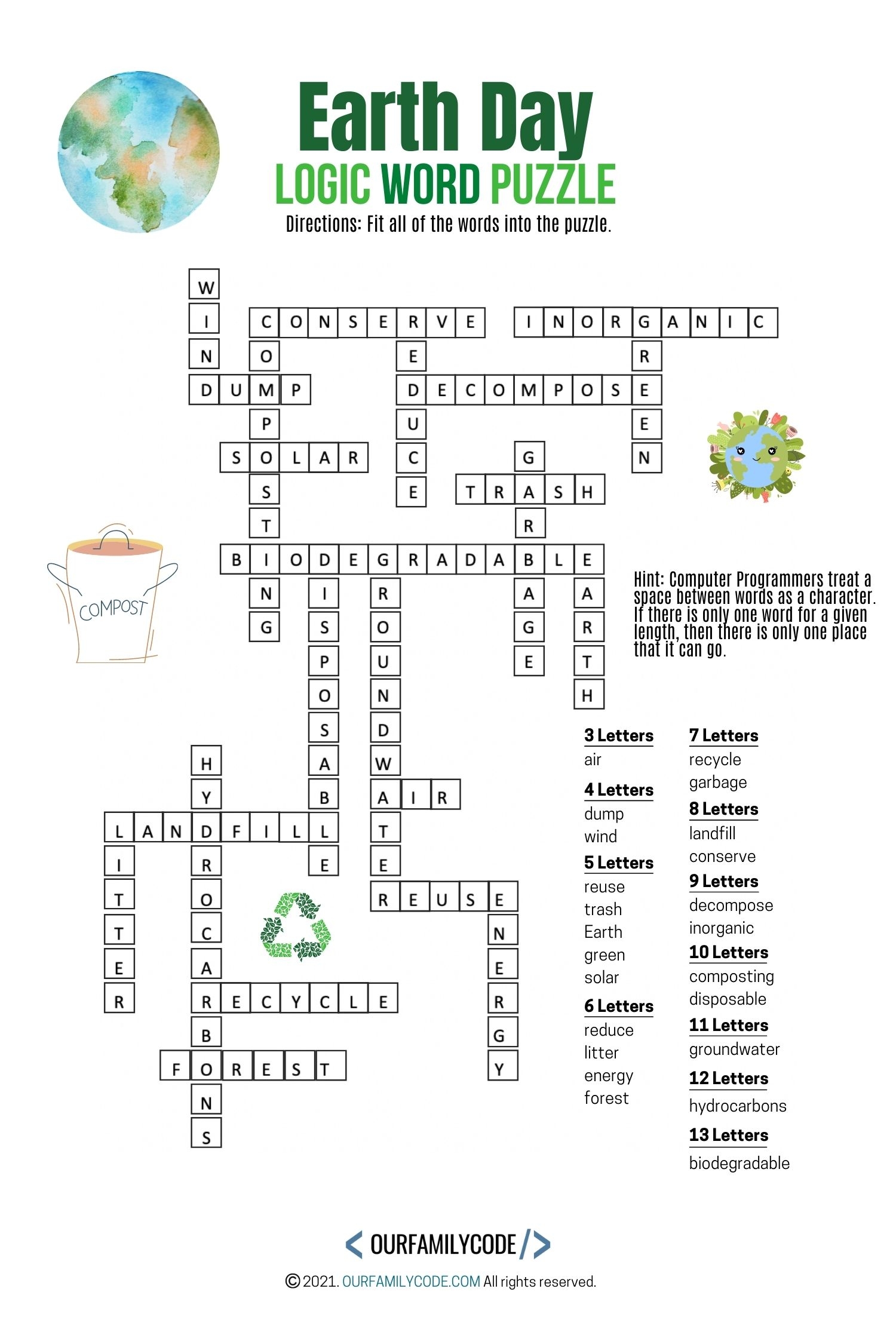 Free Earth Day Vocabulary Worksheets Our Family Code