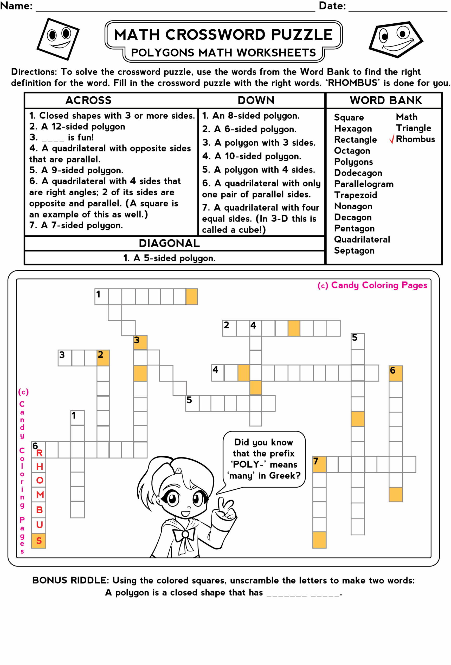 Free Math Games And Math Worksheets Free Crossword Puzzles Worksheets Library