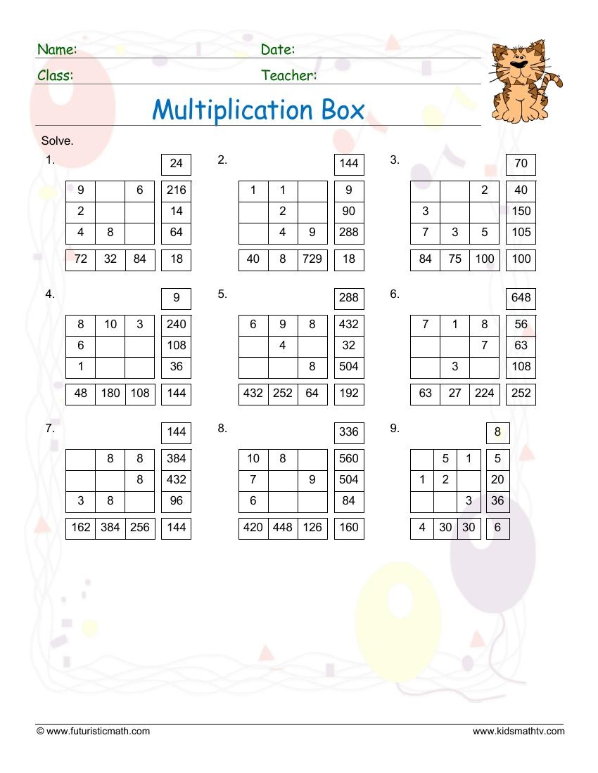 Free Multiplication Puzzle Worksheets