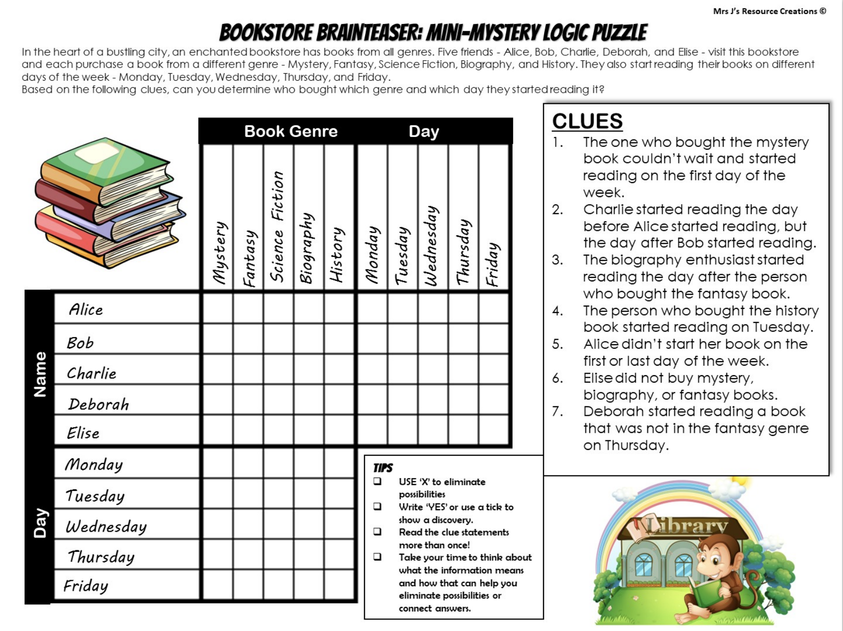 Free Mystery Logic Puzzle For Book Week Top Rated Teaching Resources Download Now Free Mystery Logic Puzzle For Book Week Top Rated Teaching Resources Download Now