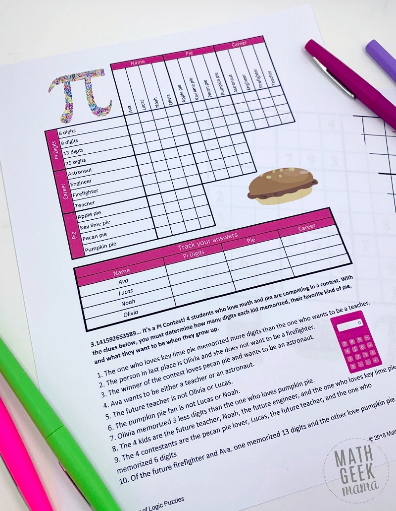 FREE Pi Day Logic Puzzles Grades 4 Math Geek Mama