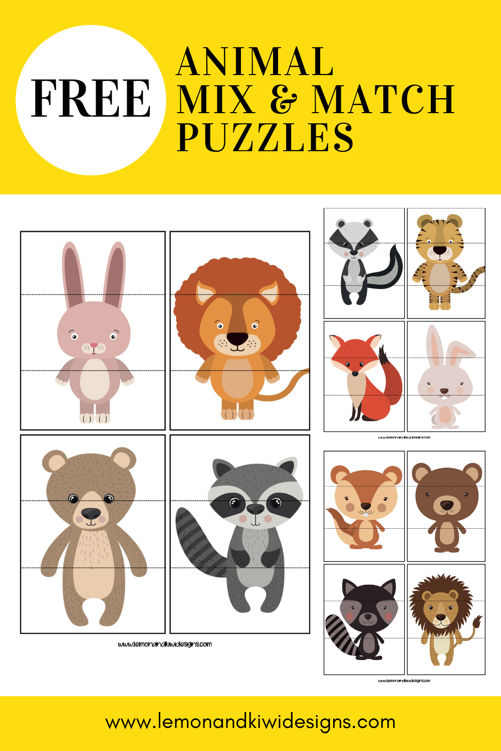 Free Printable Animal Mix And Match Puzzles Lemon And Kiwi Designs