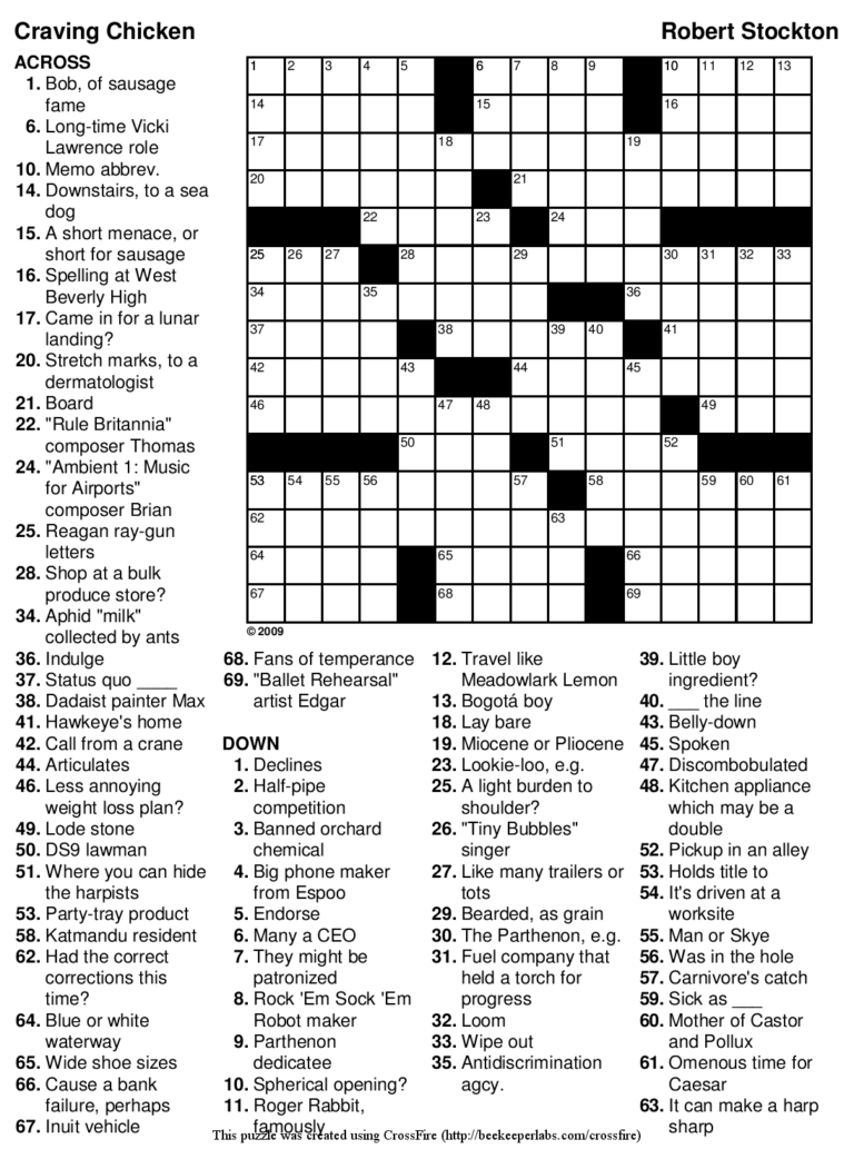 Free Printable Crossword 112