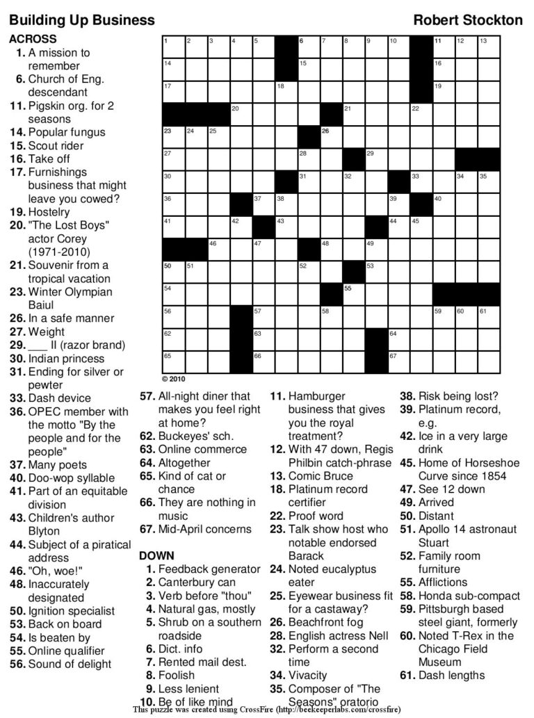 Free Printable Crossword Puzzles Usa Today Worksheets Library