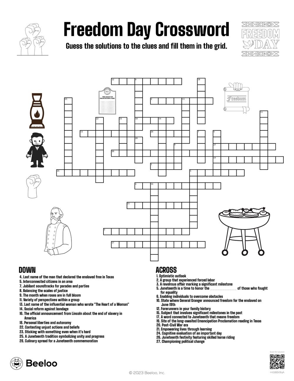 Freedom Day Crossword Beeloo Printable Crafts And Activities For Kids