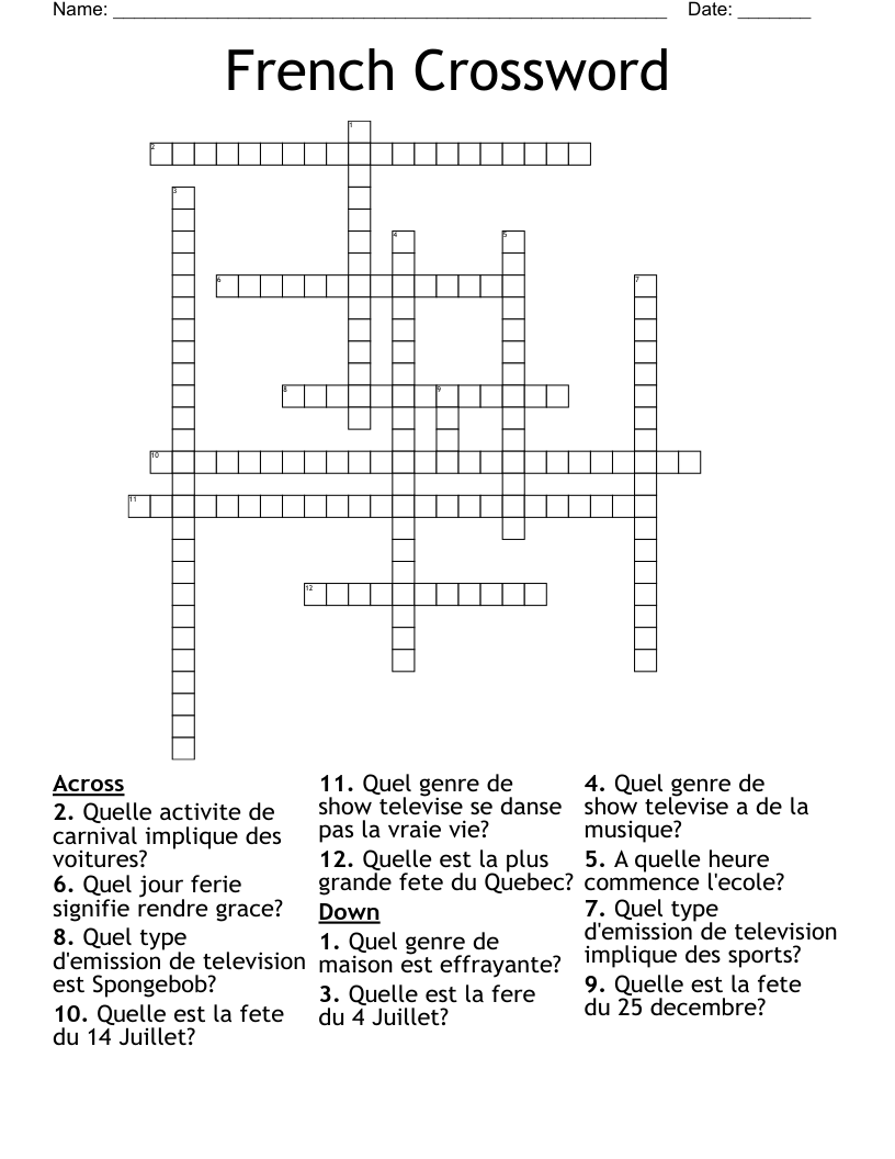 French Crossword WordMint French Crossword WordMint