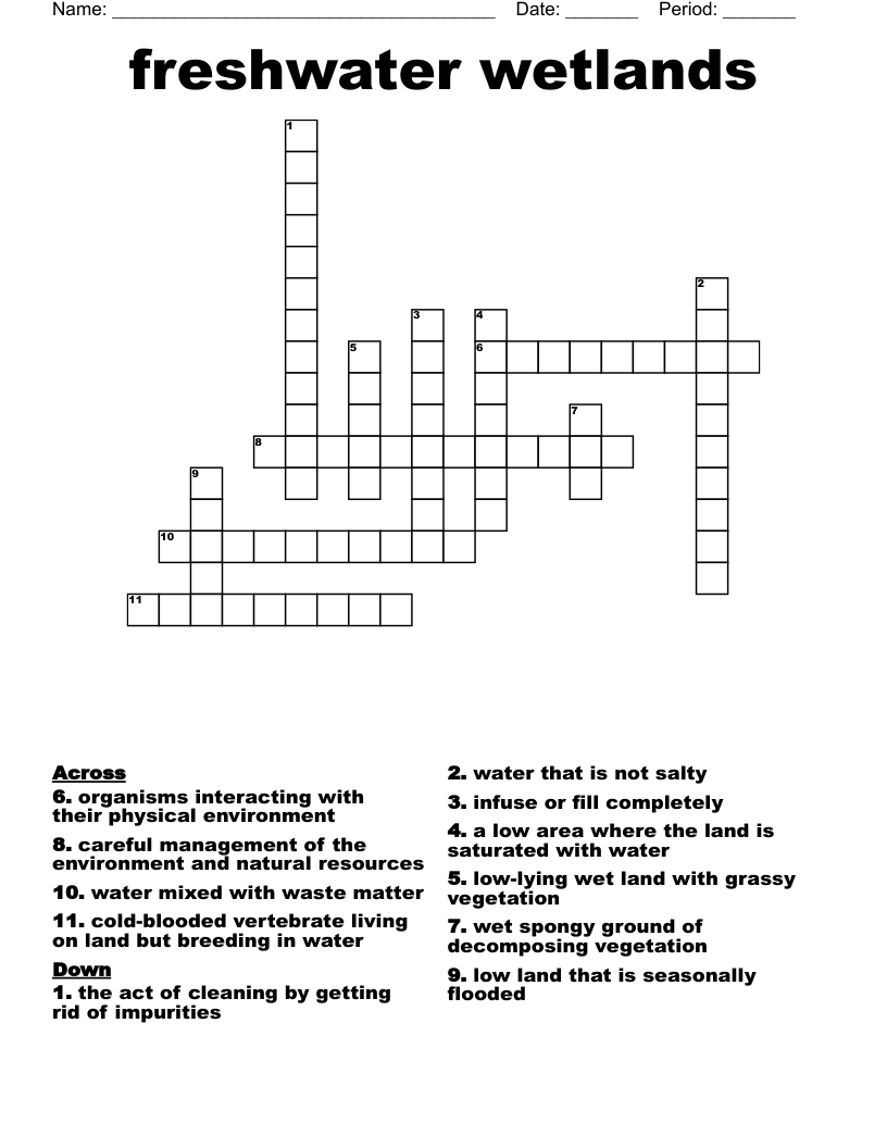 Freshwater Wetlands Crossword WordMint Freshwater Wetlands Crossword WordMint