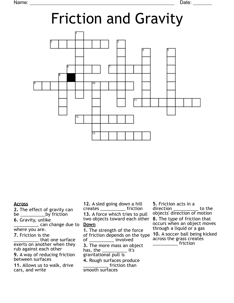 Friction And Gravity Crossword WordMint Friction And Gravity Crossword WordMint