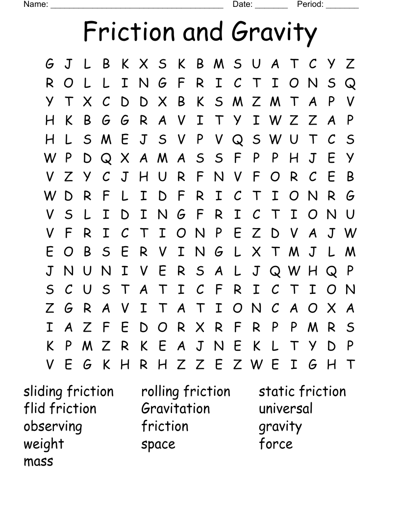 Friction And Gravity Word Search WordMint Friction And Gravity Word Search WordMint