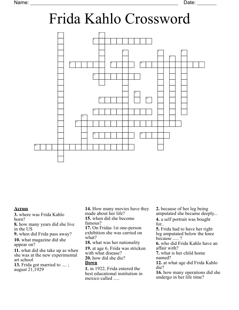 Frida Kahlo Crossword WordMint