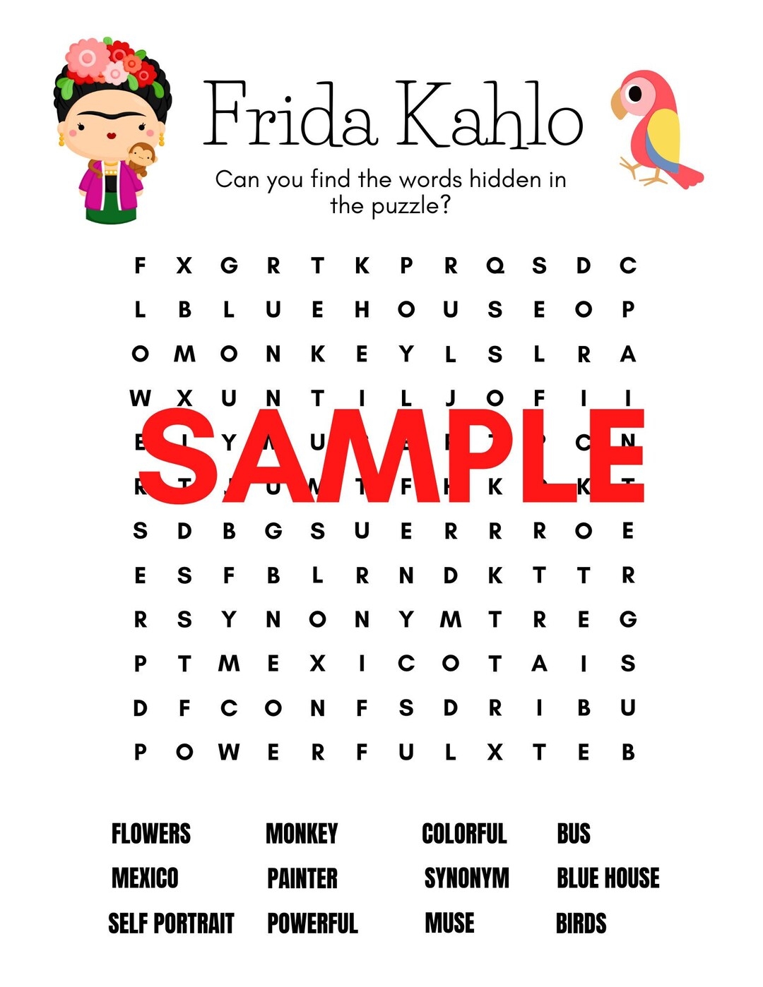 Frida Kahlo Word Puzzle Etsy