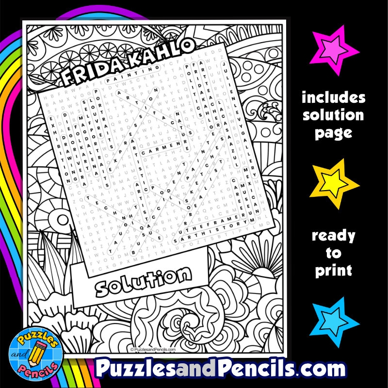 Frida Kahlo Word Search Puzzle Activity Page With Coloring Women s History Month Wordsearch Made By Teachers