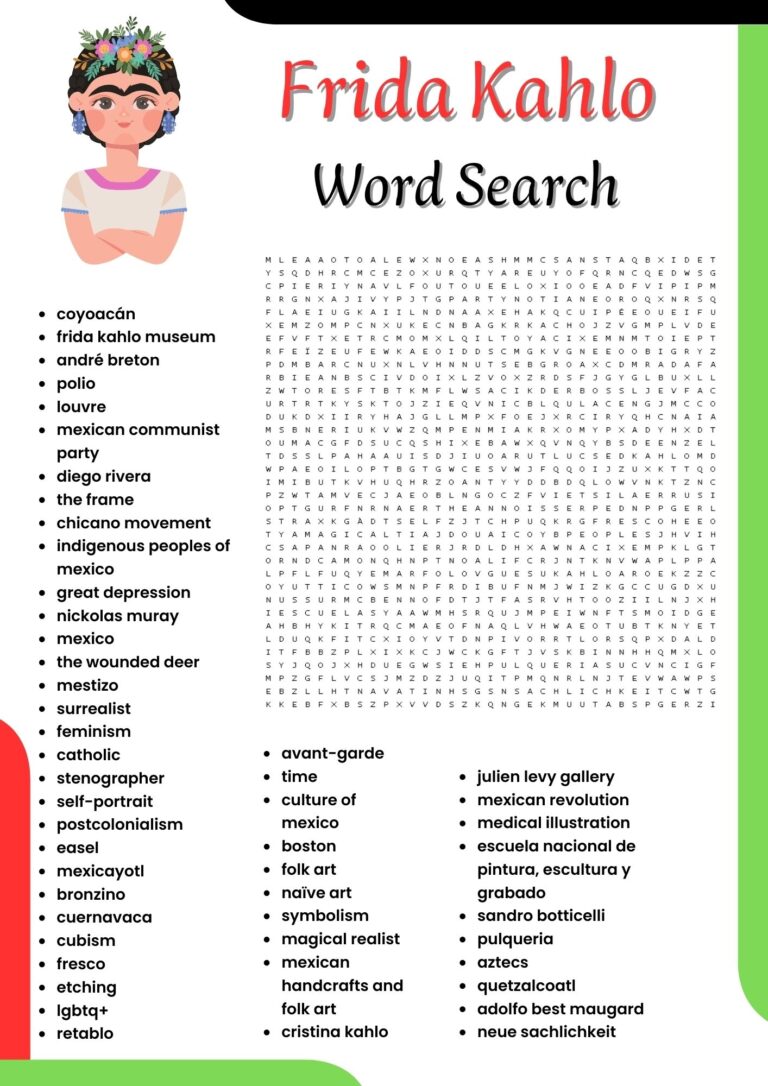 Frida Kahlo Word Search Puzzle Worksheet Activities For Kids Made By Teachers