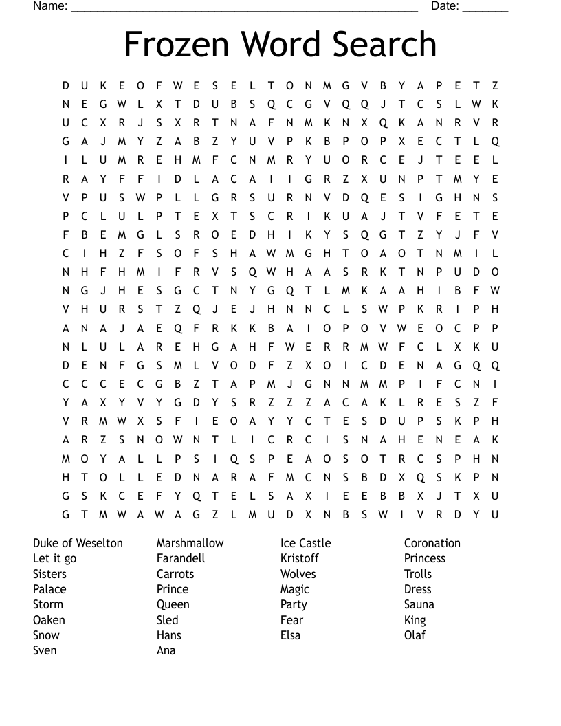 Frozen Word Search WordMint Frozen Word Search WordMint