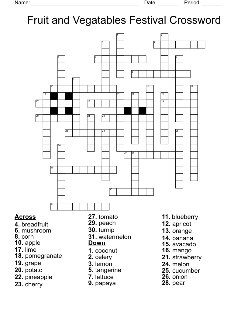 Fruit And Vegatables Festival Crossword WordMint
