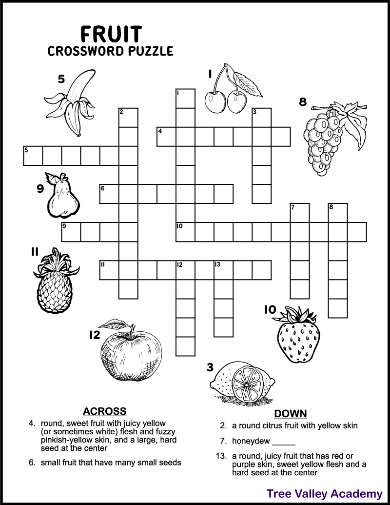 Fruit Crossword Puzzle For Kids Tree Valley Academy Fruit Crossword Puzzle For Kids Tree Valley Academy