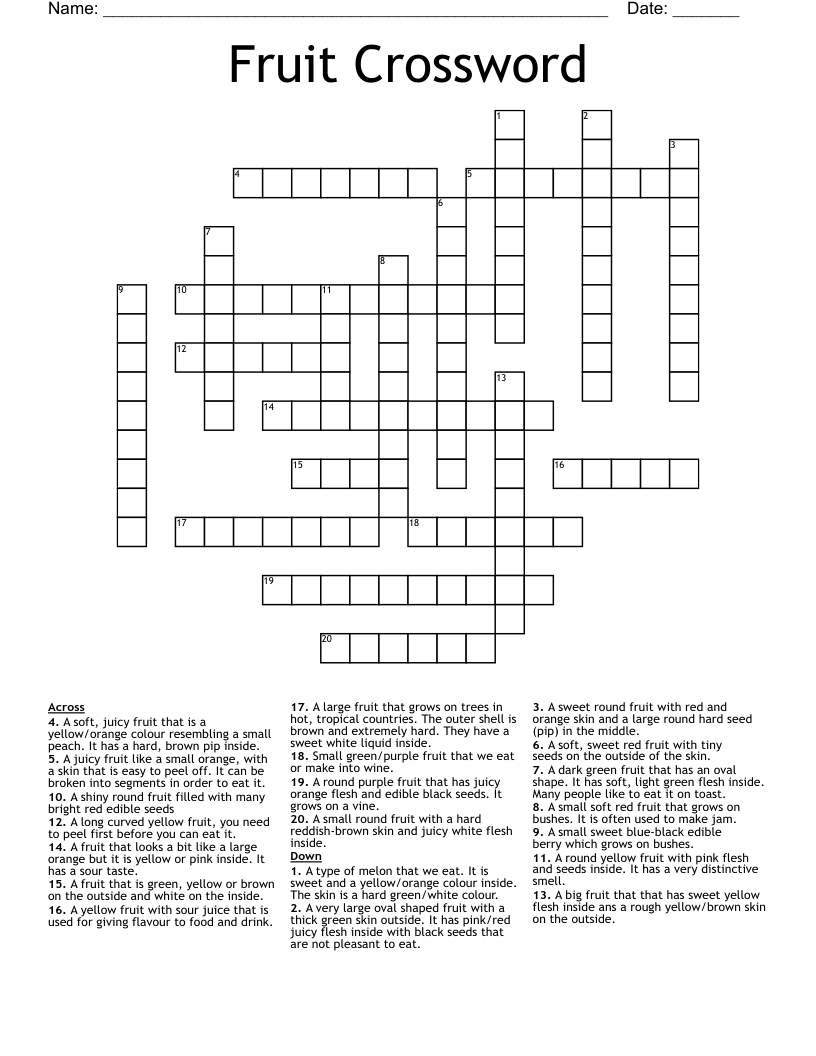 Fruit Crossword WordMint Fruit Crossword WordMint