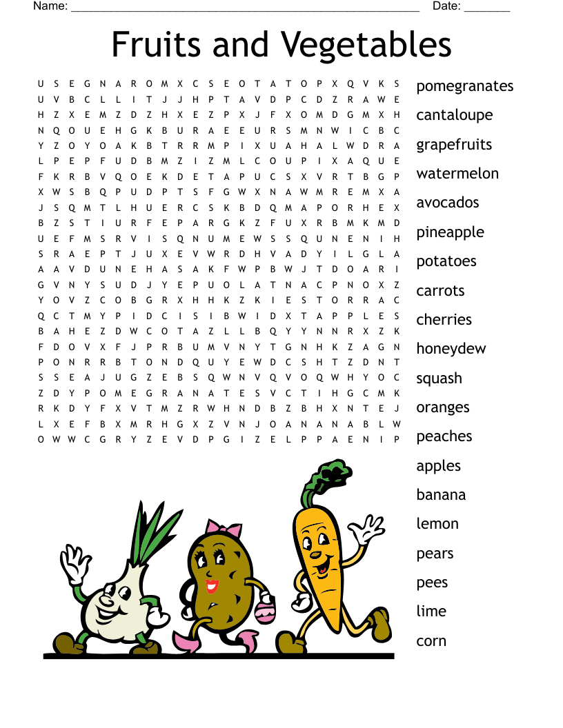 Fruits And Vegetables Crossword WordMint