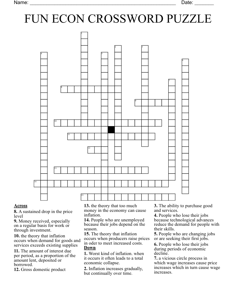 FUN ECON CROSSWORD PUZZLE WordMint