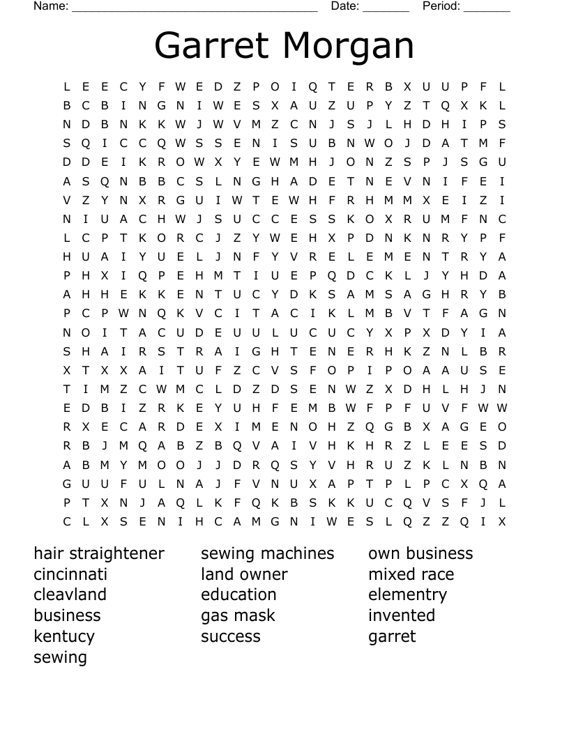 Garret Morgan Word Search WordMint