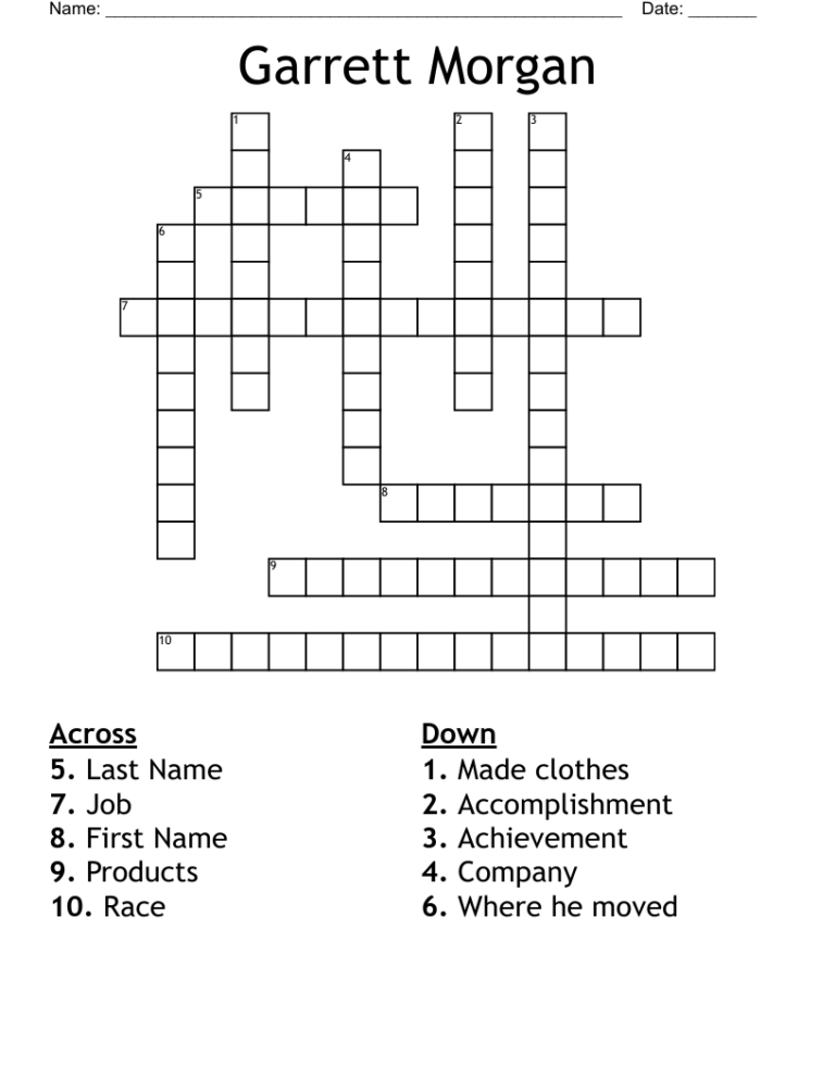 Garrett Morgan Crossword WordMint