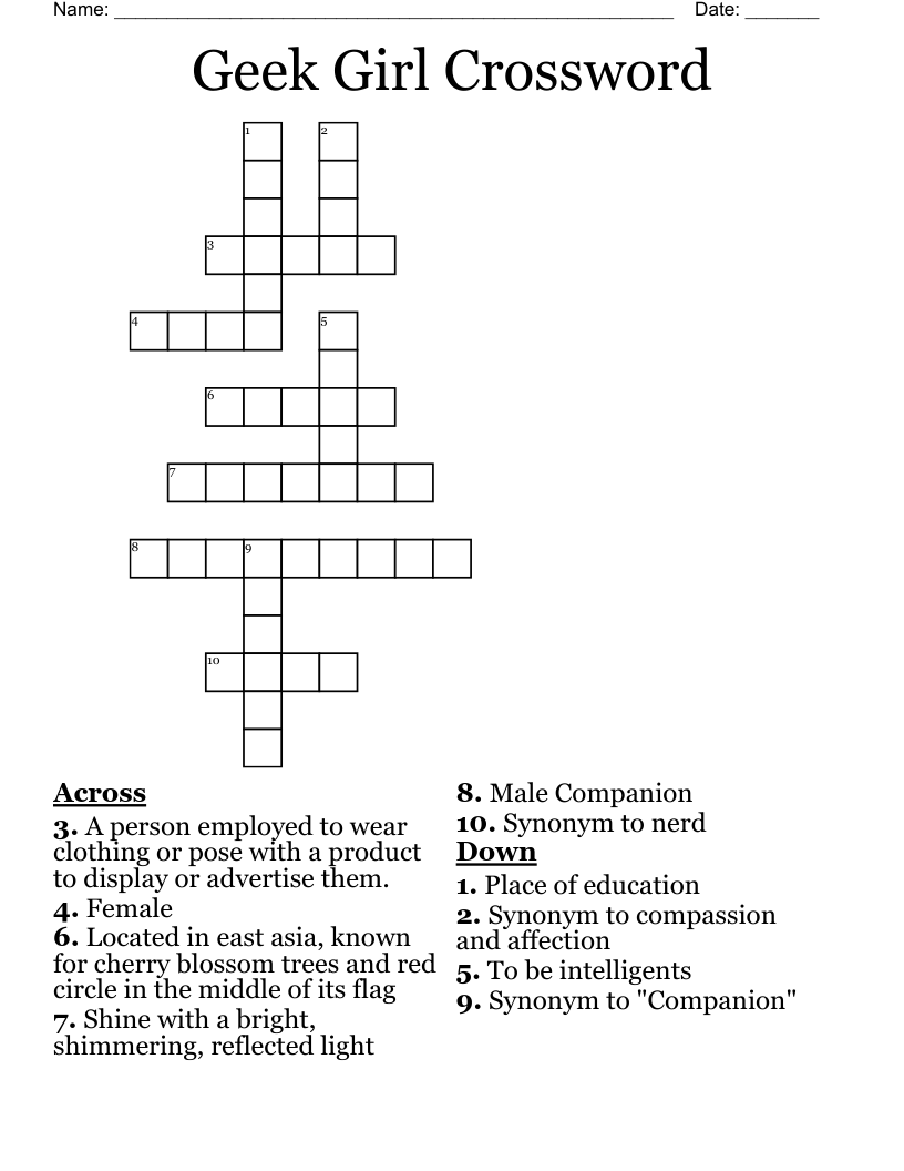 Geek Girl Crossword WordMint Geek Girl Crossword WordMint