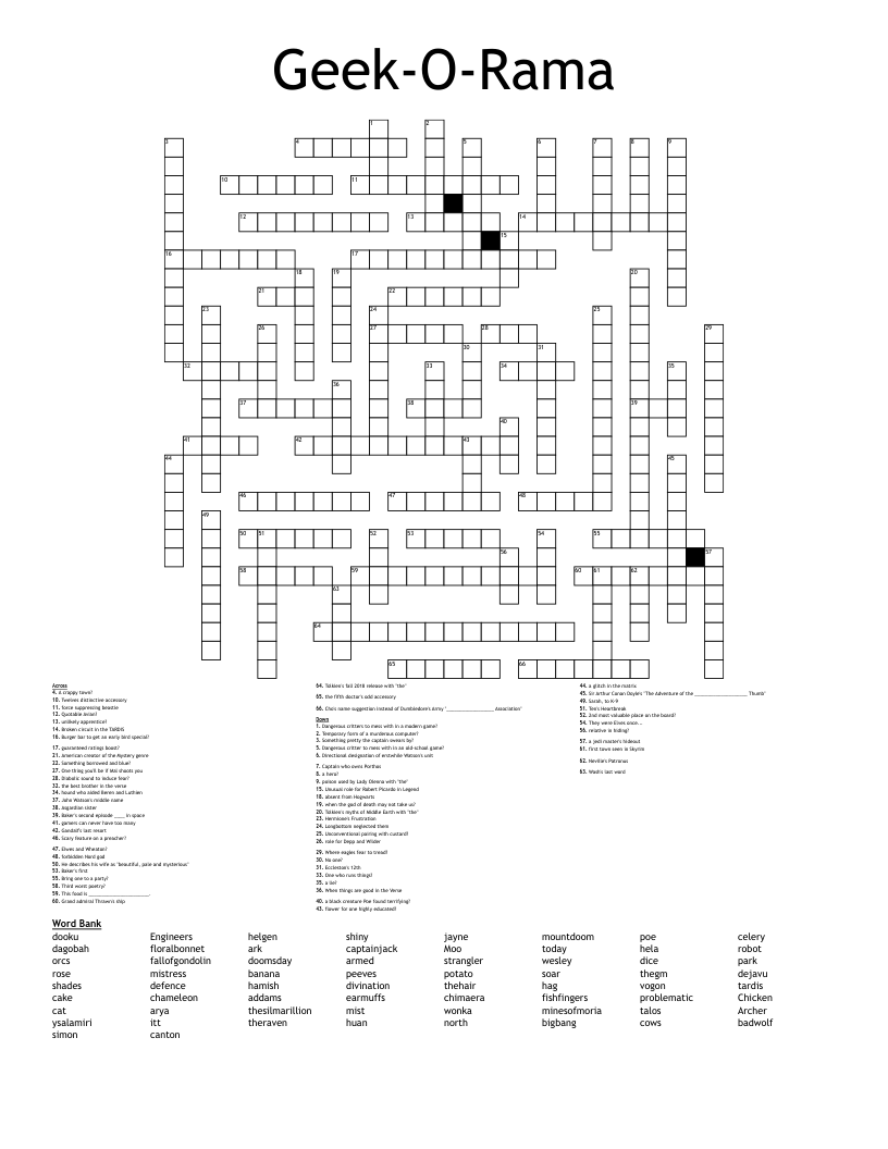 Geek O Rama Crossword WordMint Geek O Rama Crossword WordMint