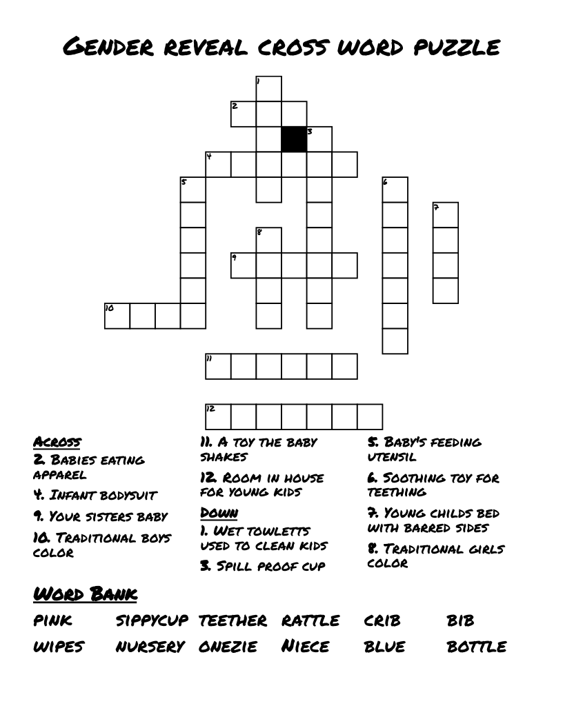 Gender Reveal Cross Word Puzzle WordMint Gender Reveal Cross Word Puzzle WordMint