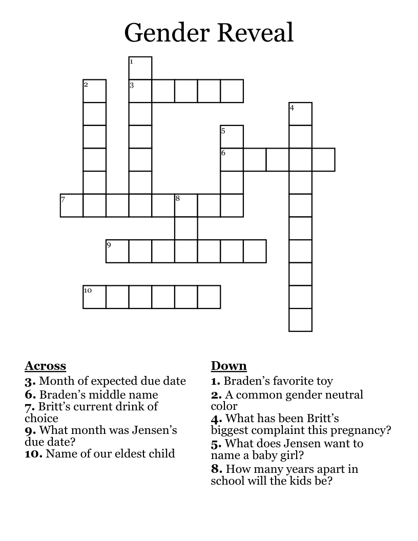 Gender Reveal Crossword WordMint Gender Reveal Crossword WordMint